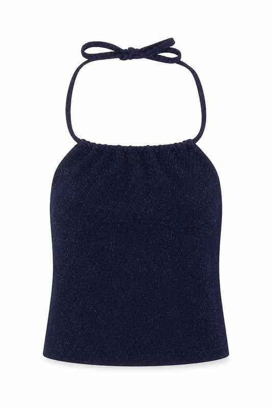 Front view of Pacific Republic Blue Halter Top for Teens