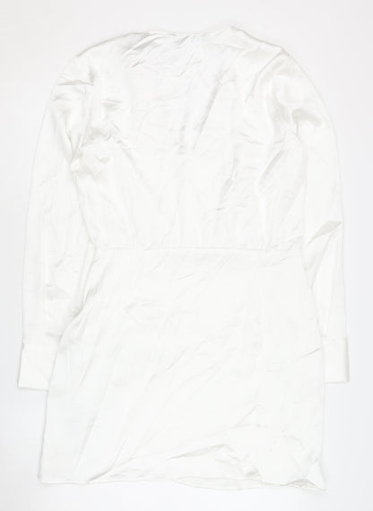 Zara Women's White Long Sleeve V-Neck Dress Size 12