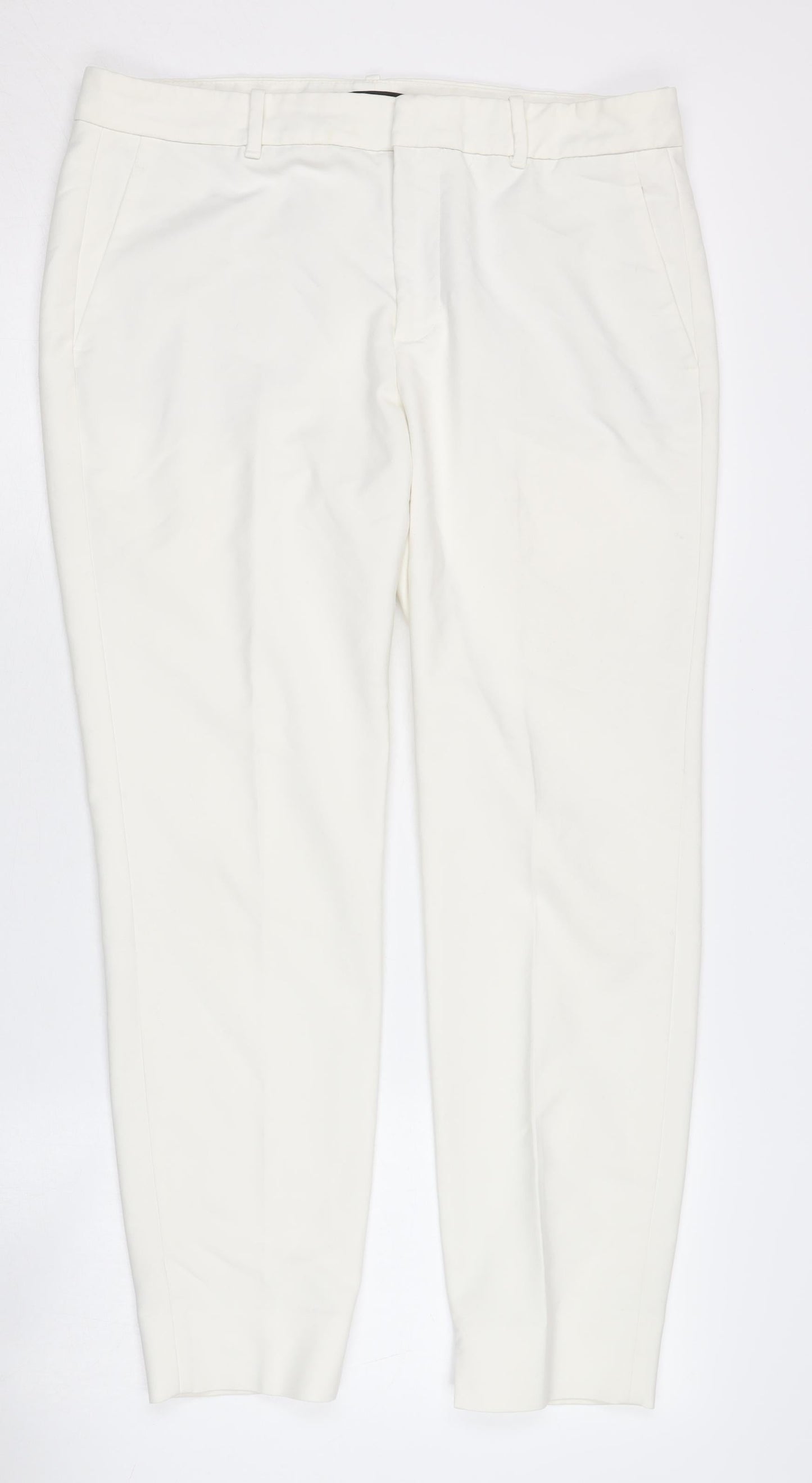 Womens UK Size 14 Zara Regular Fit Casual Workwear White Trousers