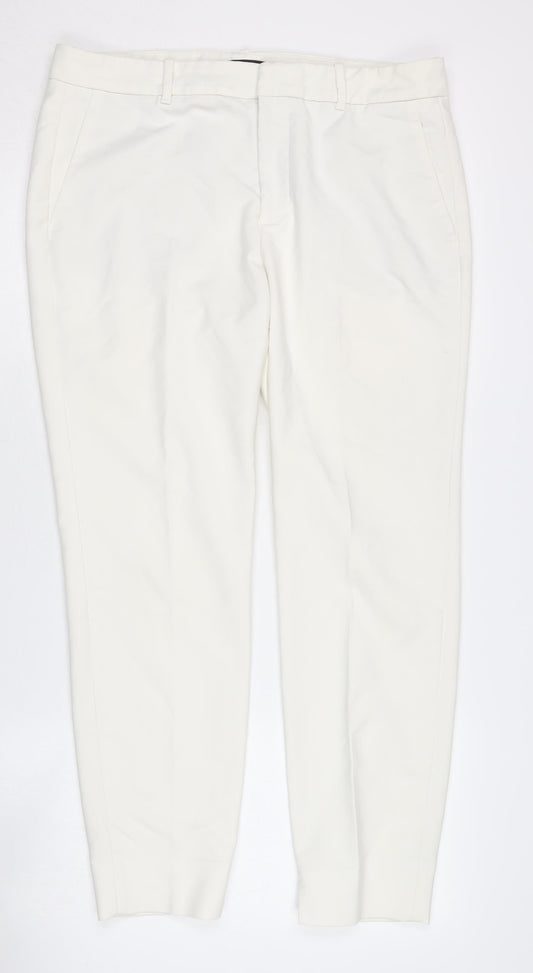 Womens UK Size 14 Zara Regular Fit Casual Workwear White Trousers