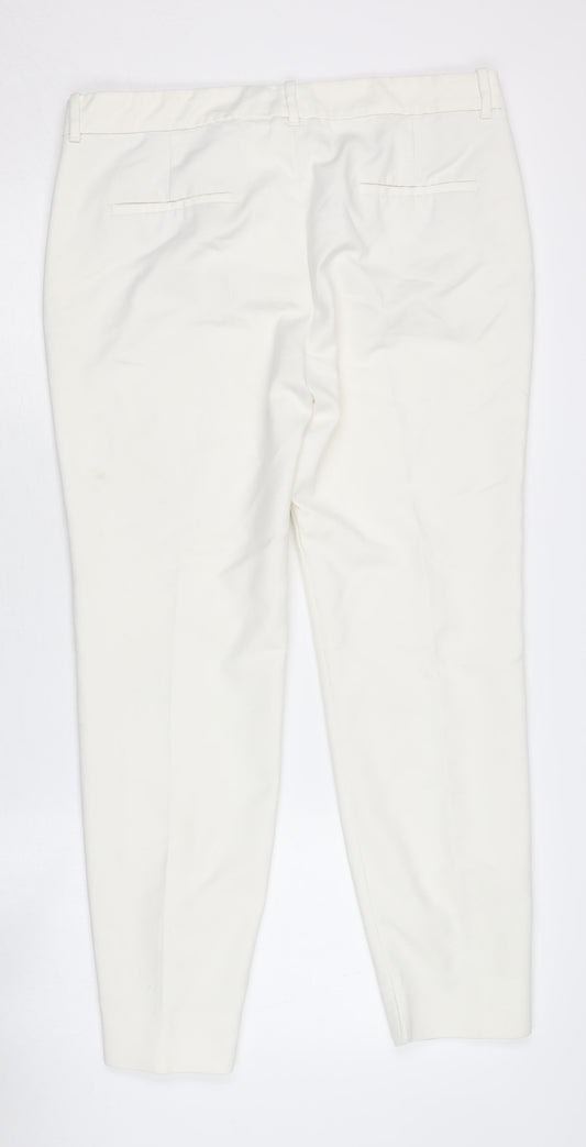 Womens UK Size 14 Zara Regular Fit Casual Workwear White Trousers