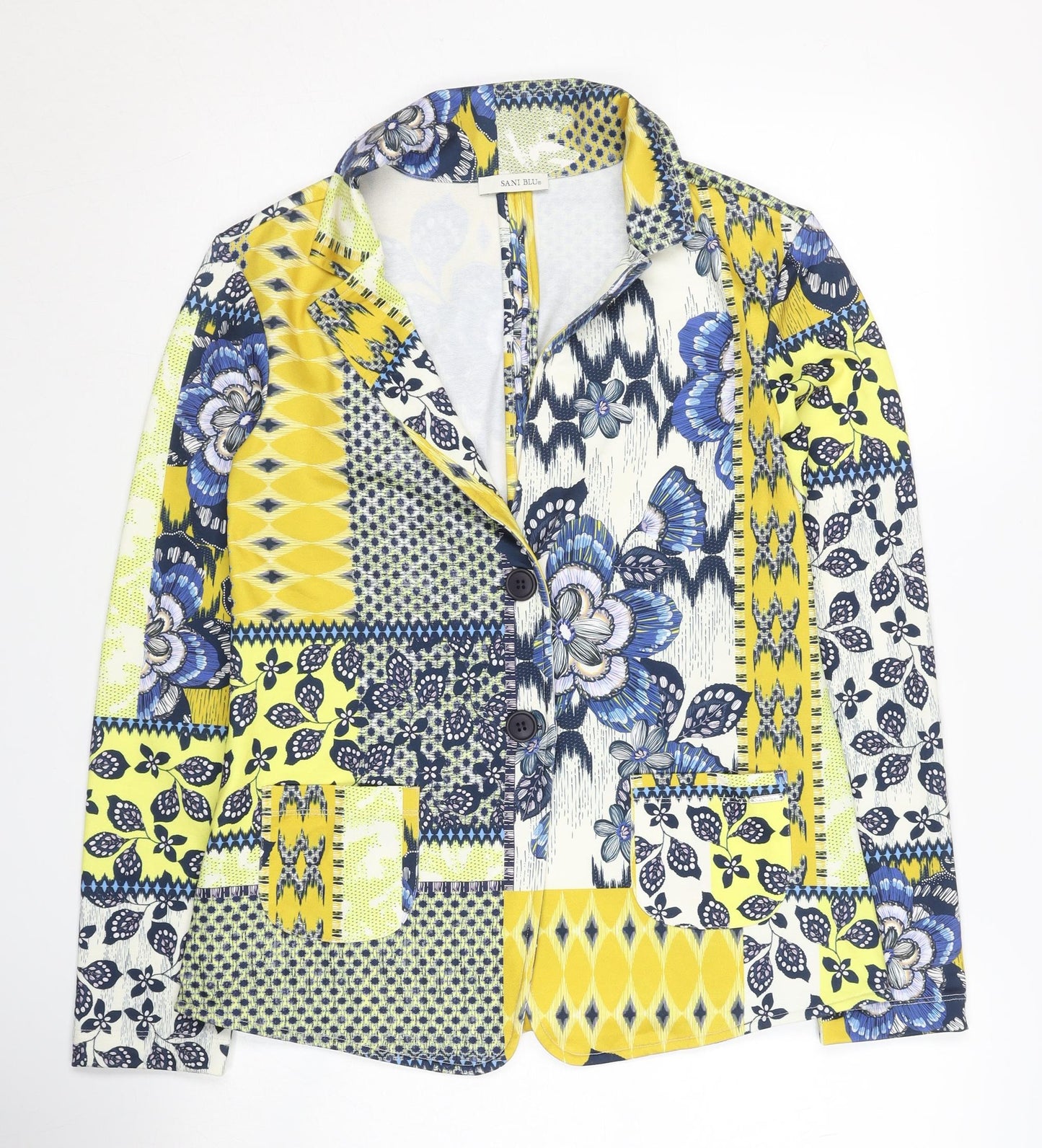 SANI BLU Women's Yellow & Blue Floral Patchwork Blazer, Size 10