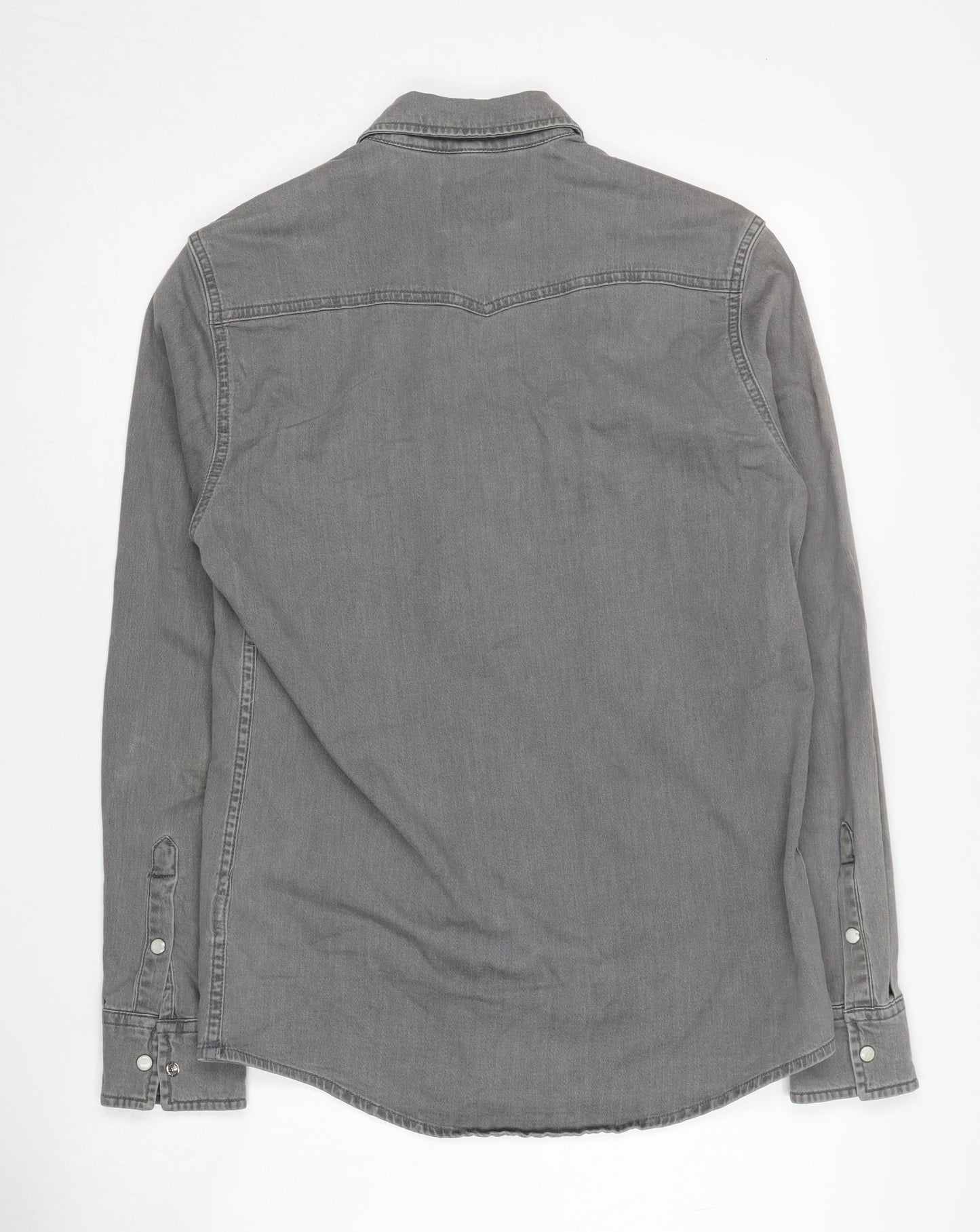 Topman Men's Grey Denim Button-Up Shirt XS