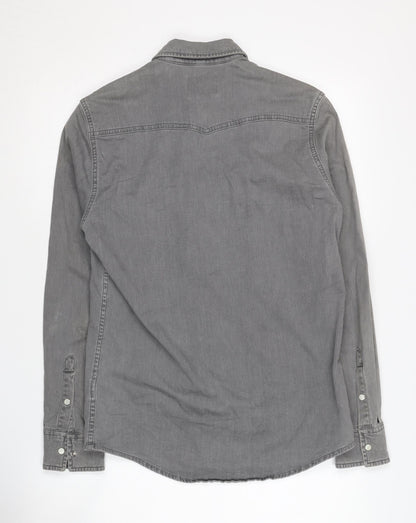 Topman Men's Grey Denim Button-Up Shirt XS