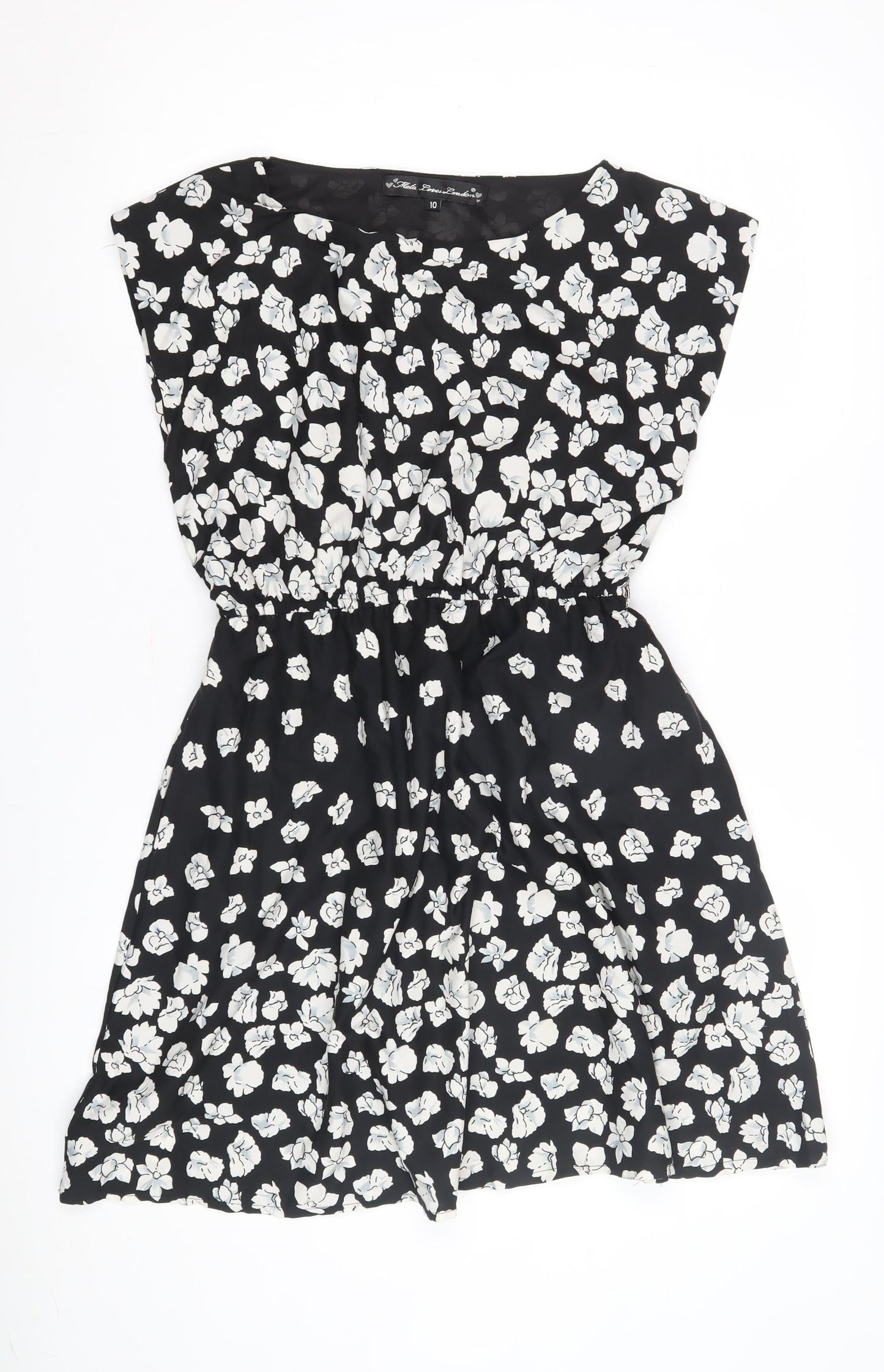 Mela Loves London Women's Black Floral A-Line Dress, Size 10, Casual Chic