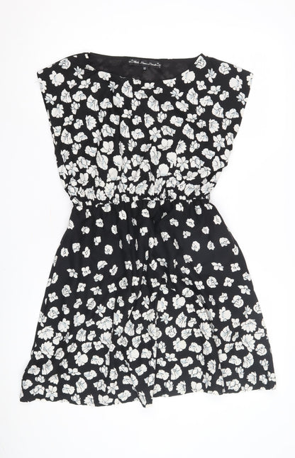 Mela Loves London Women's Black Floral A-Line Dress, Size 10, Casual Chic