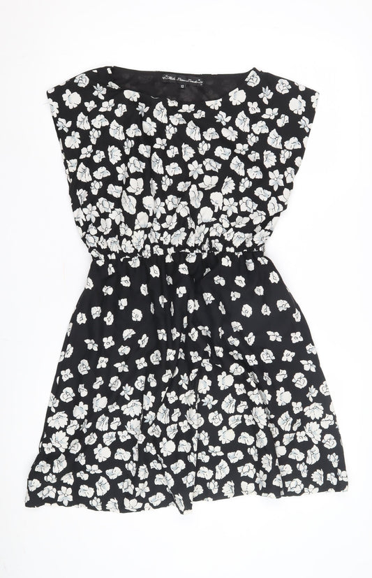 Mela Loves London Women's Black Floral A-Line Dress, Size 10, Casual Chic