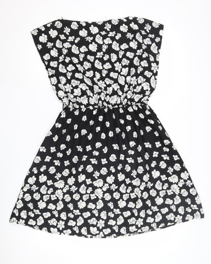 Mela Loves London Women's Black Floral A-Line Dress, Size 10, Casual Chic