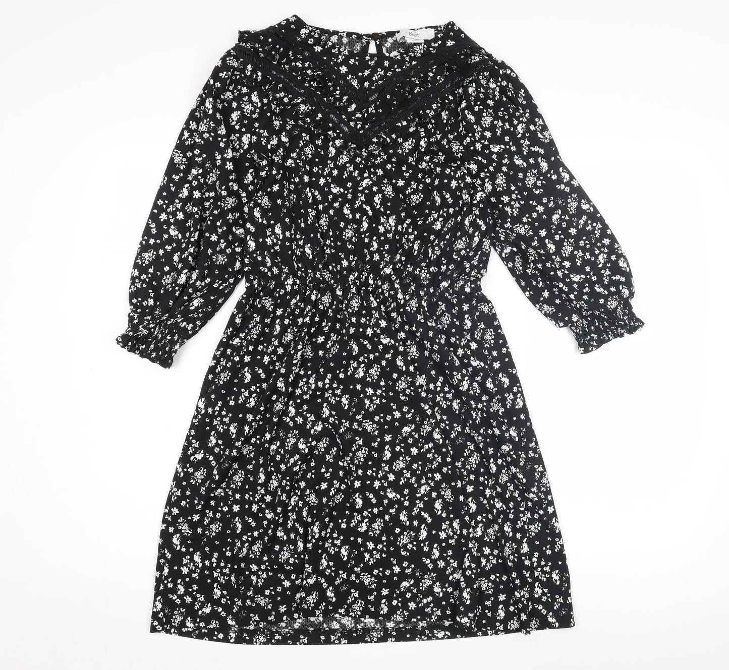 &et Women's Black Floral A-Line Dress Size 10