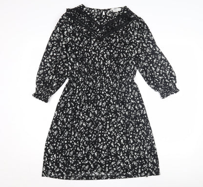 &et Women's Black Floral A-Line Dress Size 10