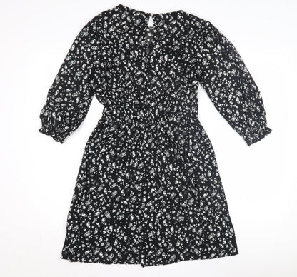 &et Women's Black Floral A-Line Dress Size 10