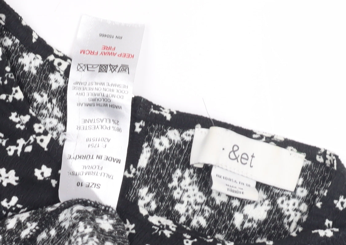&et Women's Black Floral A-Line Dress Size 10