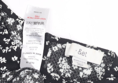 &et Women's Black Floral A-Line Dress Size 10