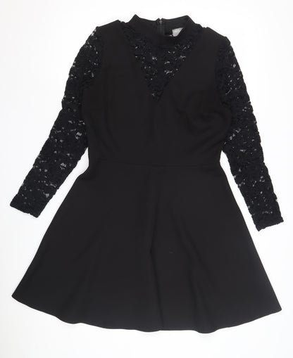 ASOS Women's Black A-Line Dress, Size 12, Lace Sleeves