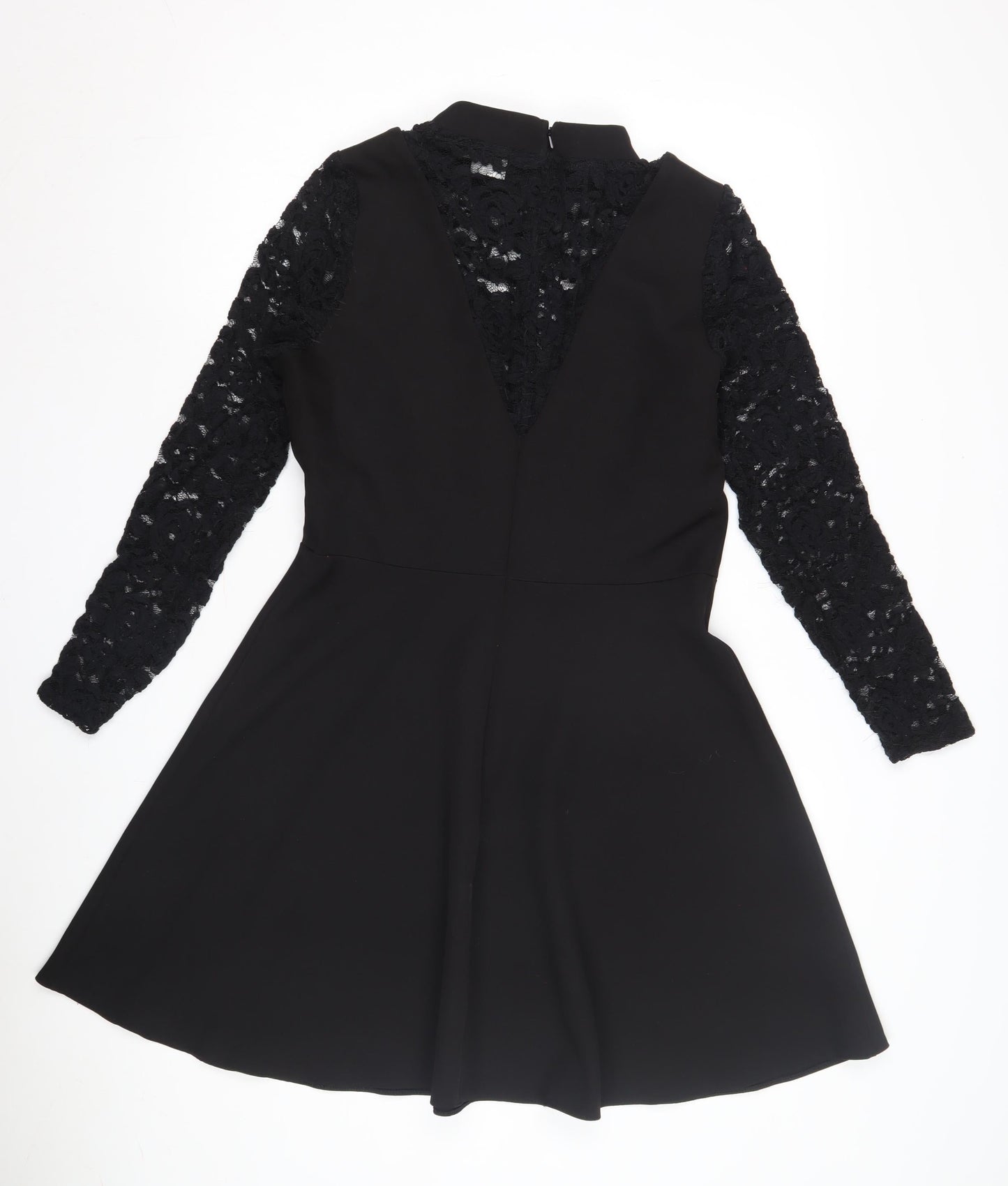 ASOS Women's Black A-Line Dress, Size 12, Lace Sleeves