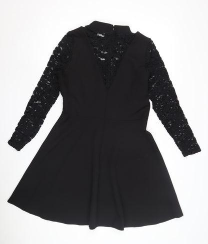 ASOS Women's Black A-Line Dress, Size 12, Lace Sleeves