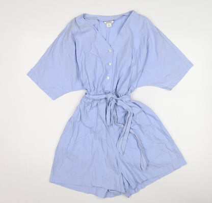 Monki Women's Blue M Playsuit V-Neck Cotton Casual