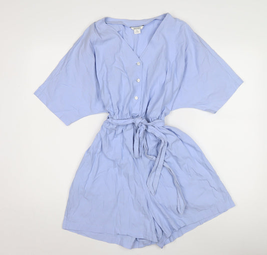 Monki Women's Blue M Playsuit V-Neck Cotton Casual