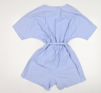 Monki Women's Blue M Playsuit V-Neck Cotton Casual