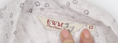 EWM Pure Classics Women's White Floral Button-Up Shirt, Size 12