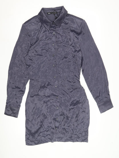 Zara Women's Blue Collared Shirt Dress M