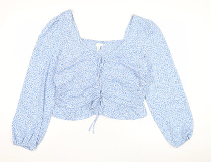 H&M Blue Floral Women's Cropped Blouse UK 8