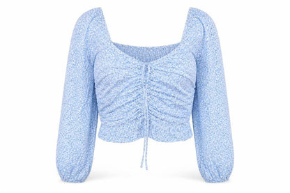 H&M Blue Floral Women's Cropped Blouse UK 8