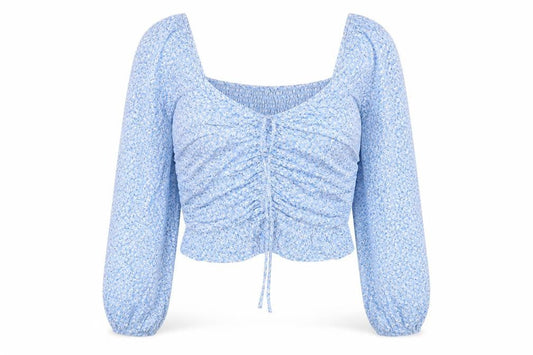H&M Blue Floral Women's Cropped Blouse UK 8