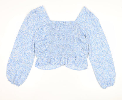 H&M Blue Floral Women's Cropped Blouse UK 8