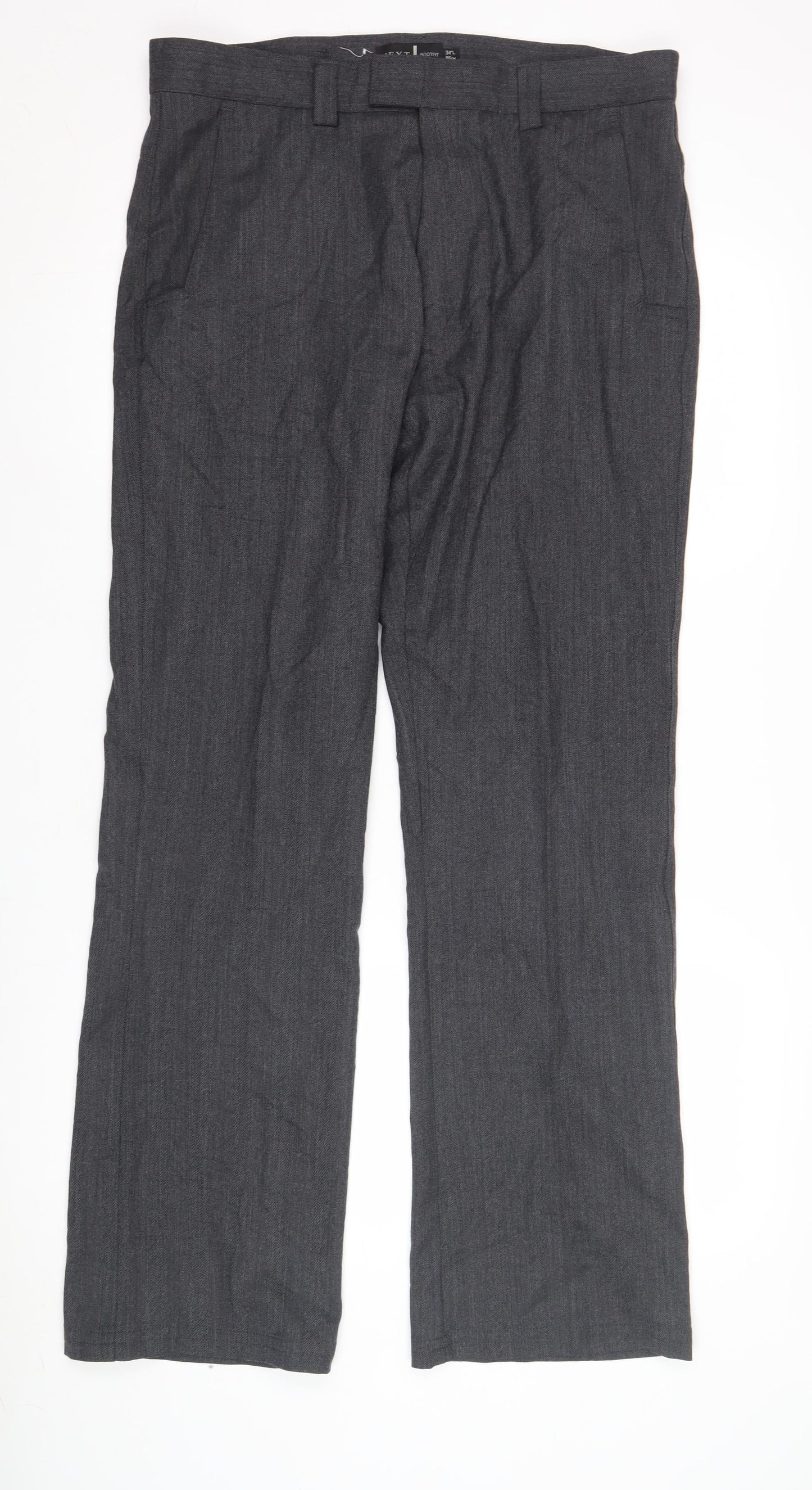 Next Men's Grey Bootcut Trousers 34L Polyester Wool