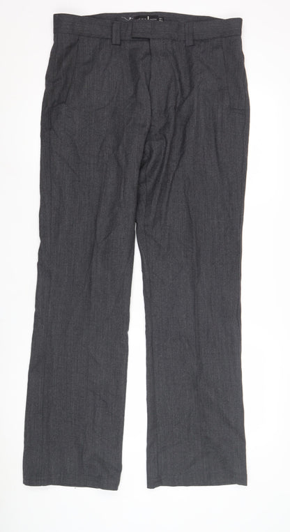 Next Men's Grey Bootcut Trousers 34L Polyester Wool