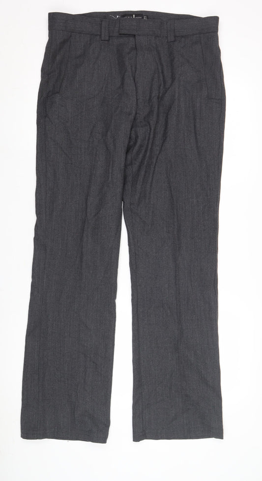 Next Men's Grey Bootcut Trousers 34L Polyester Wool