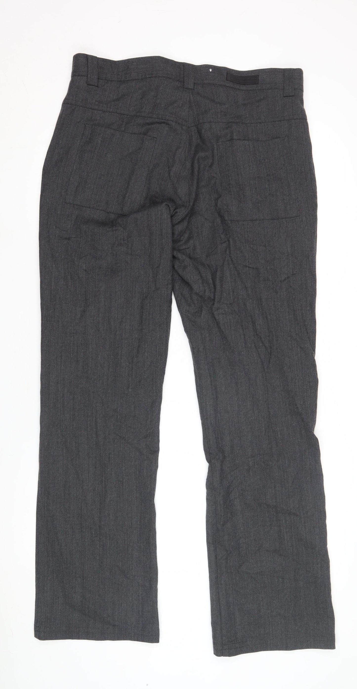 Next Men's Grey Bootcut Trousers 34L Polyester Wool