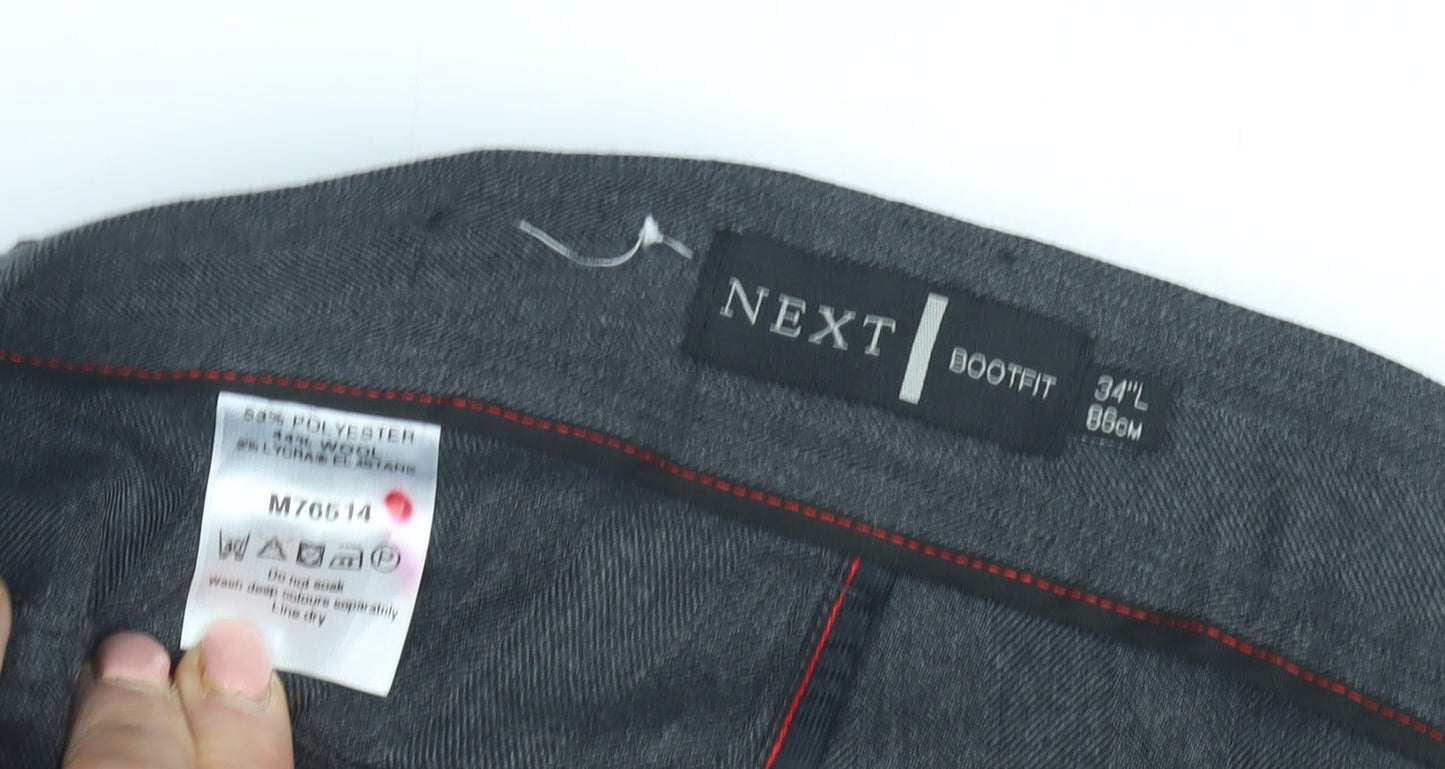Next Men's Grey Bootcut Trousers 34L Polyester Wool