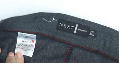 Next Men's Grey Bootcut Trousers 34L Polyester Wool