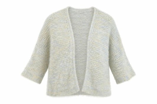 Front view of ASOS Women's Beige Open-Knit Open Front Cardigan, size 12