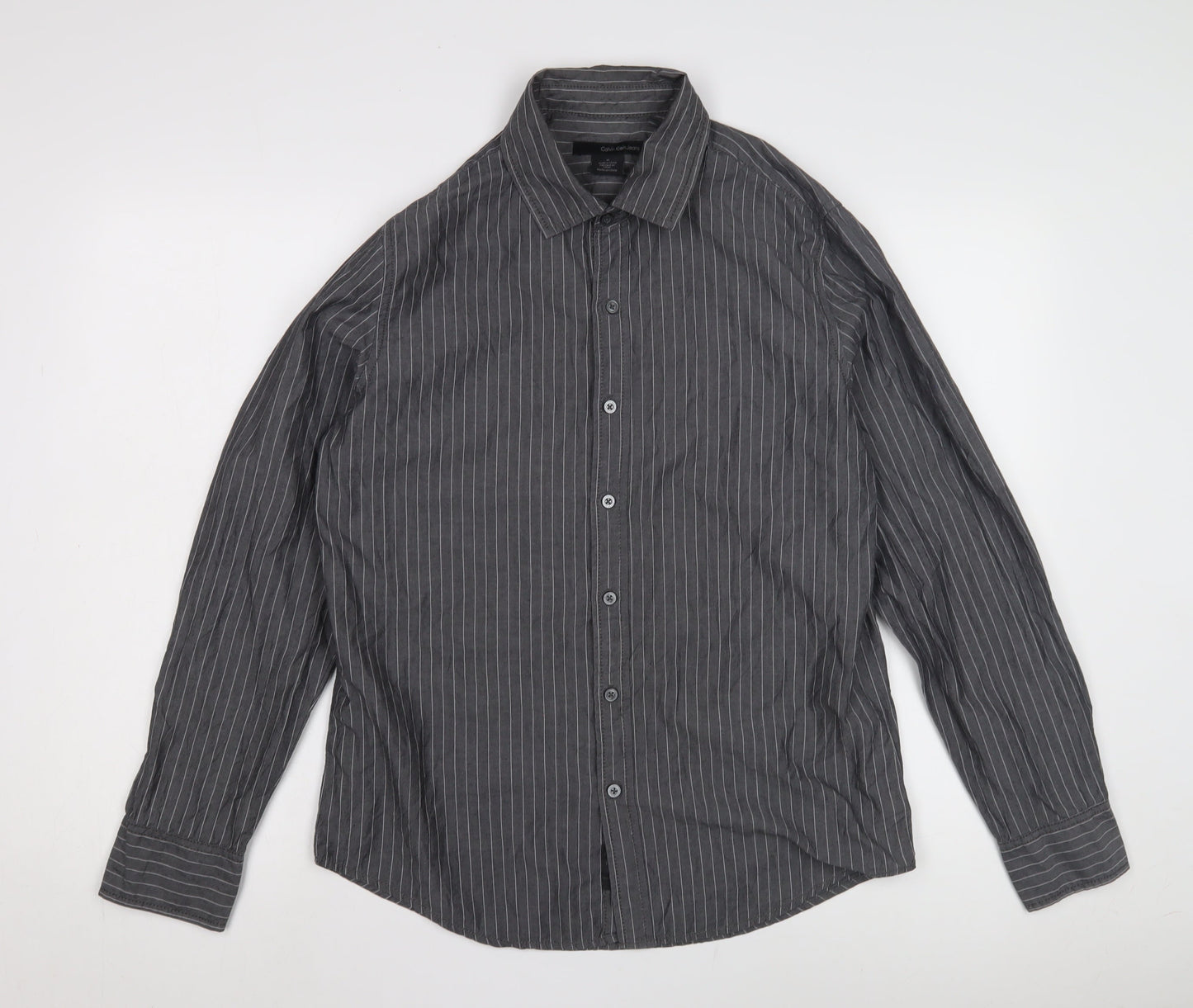 Calvin Klein Men's Grey Striped Shirt M, Button-Up Casual