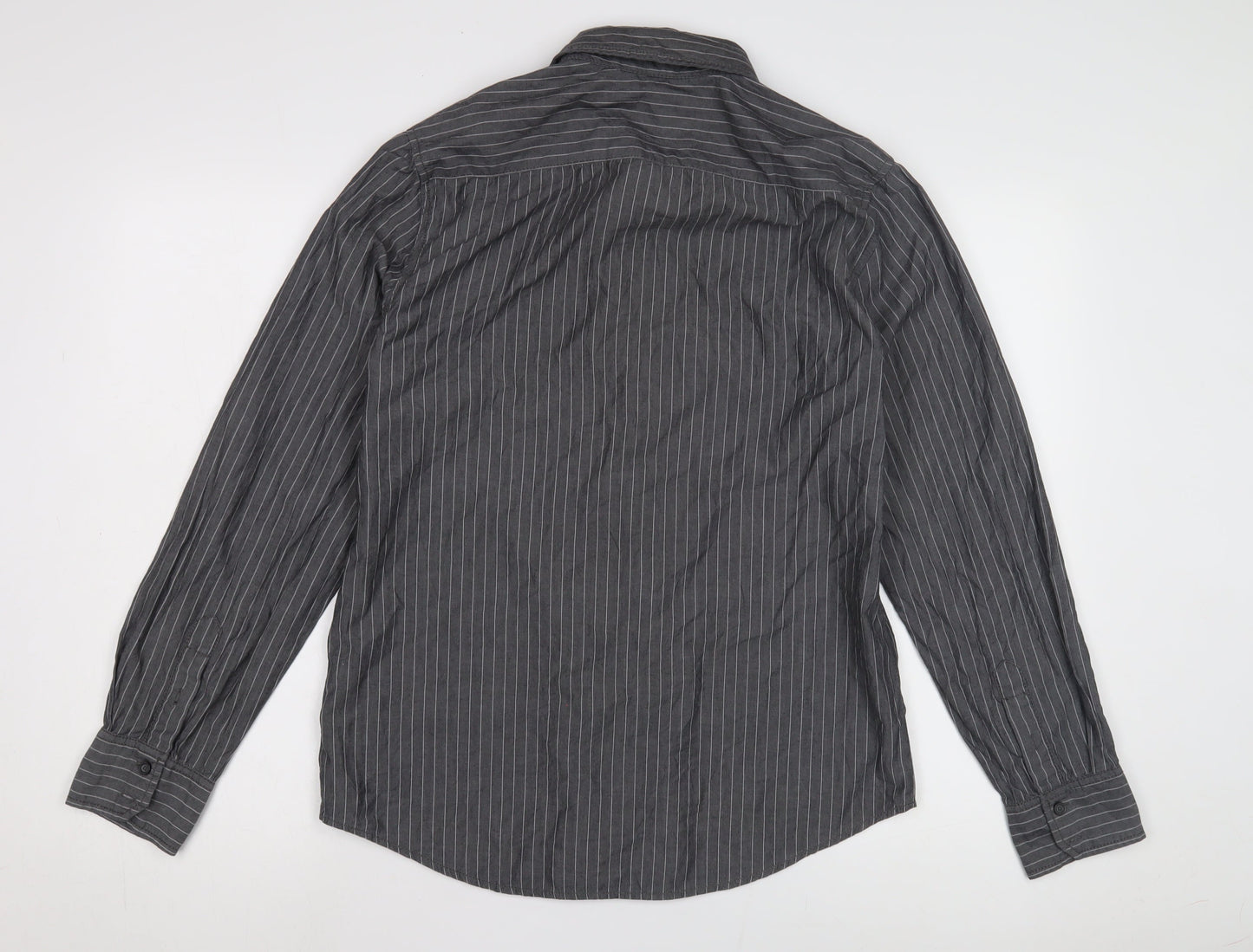 Calvin Klein Men's Grey Striped Shirt M, Button-Up Casual