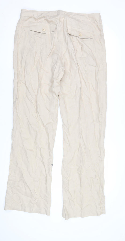La Redoute Women's Beige Linen Trousers Size 14