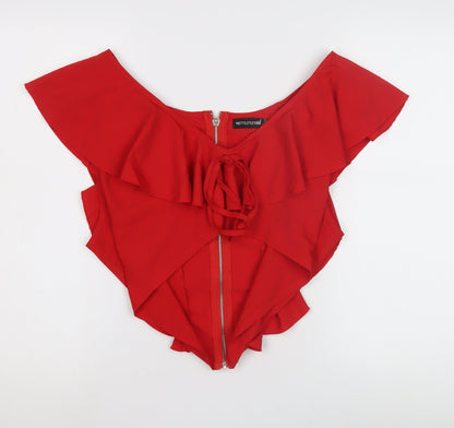 PrettyLittleThing Red Ruffle Wrap Blouse Size 16