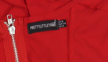 PrettyLittleThing Red Ruffle Wrap Blouse Size 16