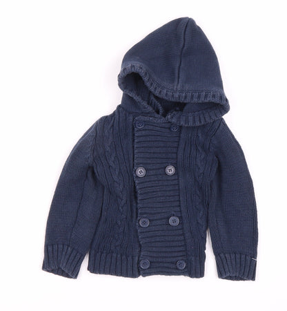 JoJo Maman Bébé Unisex Baby Blue Hooded Cardigan 12-18M