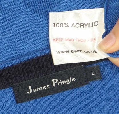 James Pringle Men's Blue V-Neck Pullover Jumper L