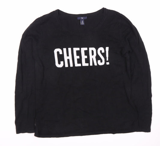 Gap Women's Black M Pullover Jumper - Cheers Graphic