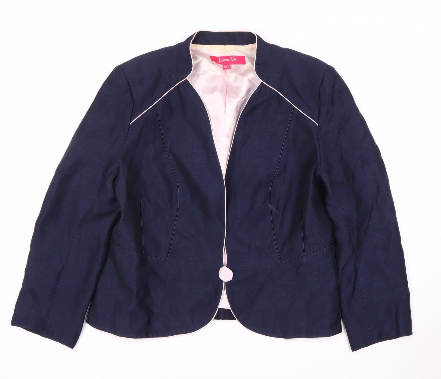 Jacques Vert Women's Blue Blazer, Size 14, One-Button, Classic Fit