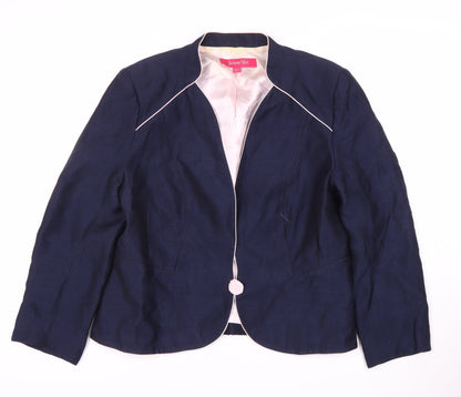 Jacques Vert Women's Blue Blazer, Size 14, One-Button, Classic Fit
