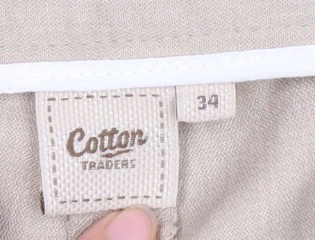 Mens UK Size 34 Cotton Traders   Beige Trousers