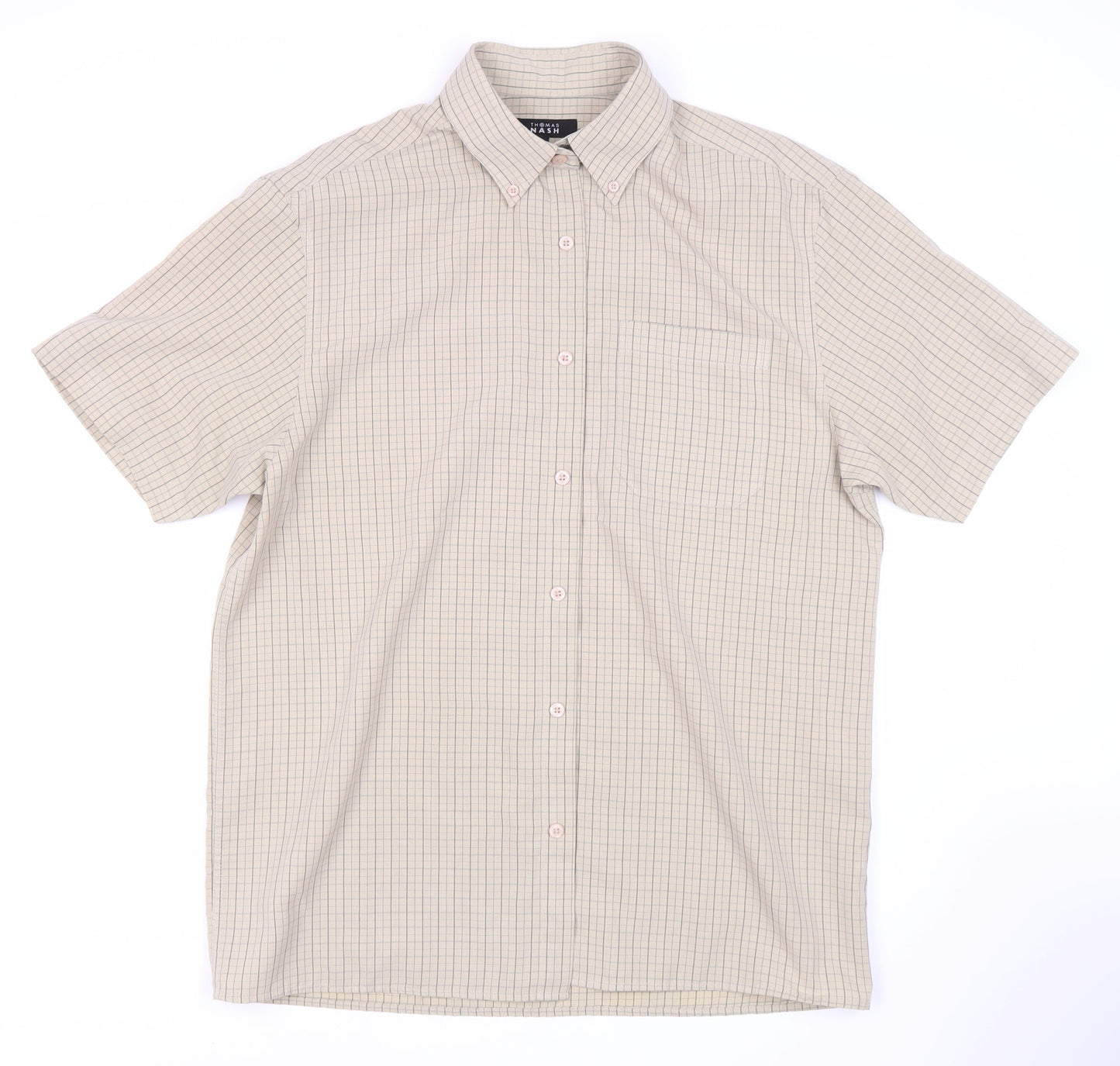Thomas Nash Men's Beige Check Short Sleeve Shirt M