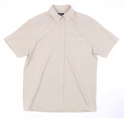 Thomas Nash Men's Beige Check Short Sleeve Shirt M