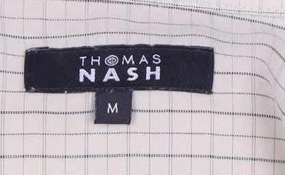 Thomas Nash Men's Beige Check Short Sleeve Shirt M